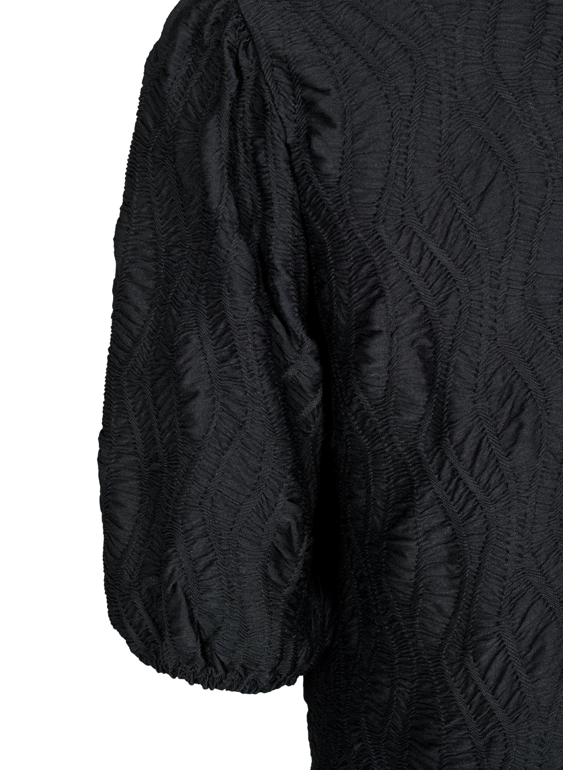 ZizziBluse med tekstur og 3/4 &aelig;rmer, Sort, Packshot image number 3