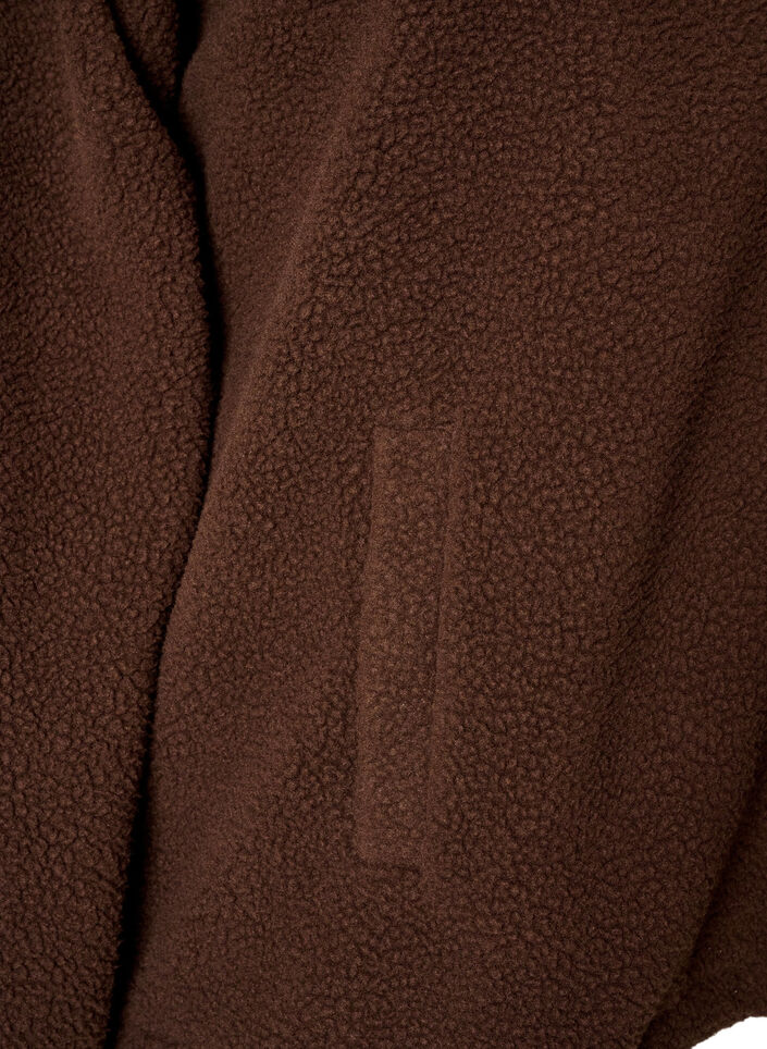 Teddyjakke med hulm&oslash;nsterb&aring;nd og h&oslash;j krave, Brun, Packshot image number 3