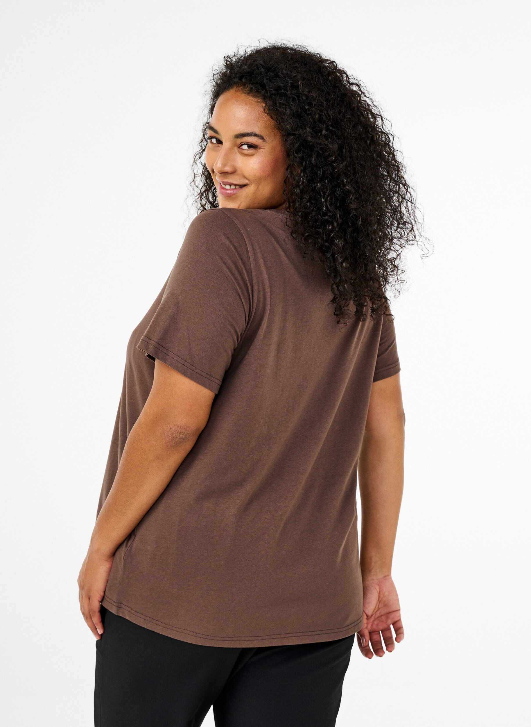 Zizzi FLASH - T-shirt med motiv, Brun, Model image number 2
