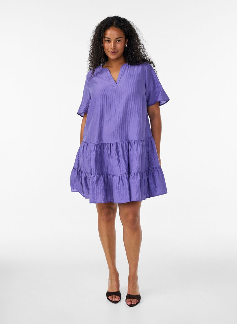 Kjole med struktur og A-form, Lilla, Model image number 1