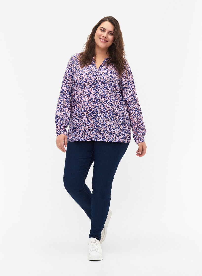 FLASH - Langærmet bluse med print, Strong Blue Flower, Model image number 2
