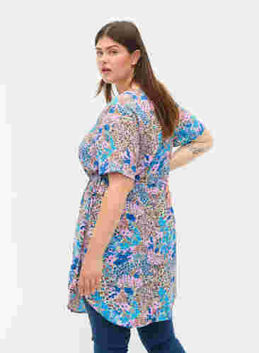 Mønstret kjole med snøredetaljer, Blue Rose Flower, Model image number 1