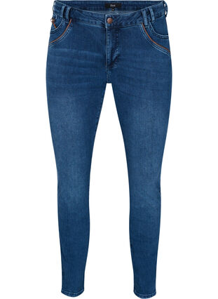 Ekstra slim Sanna jeans med regulær talje, Blue denim, Packshot image number 0