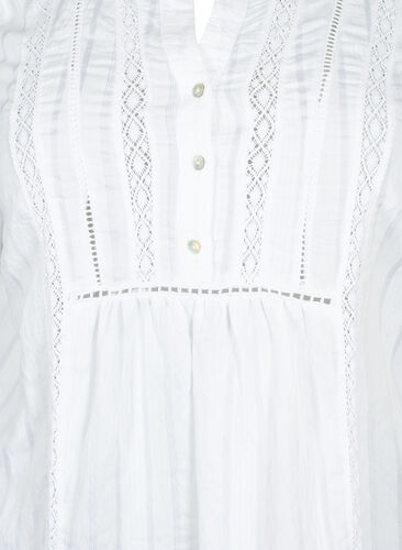 Stribet viskose kjole med blondebånd, Bright White, Packshot image number 2