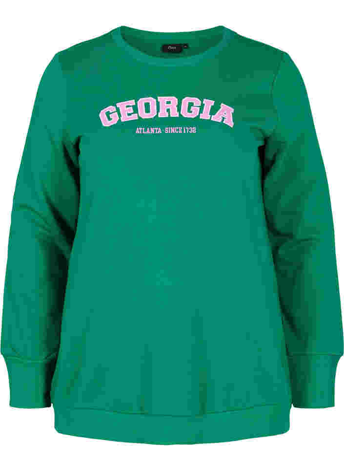 Bomulds sweatshirt med tekst tryk , Jolly Green, Packshot image number 0
