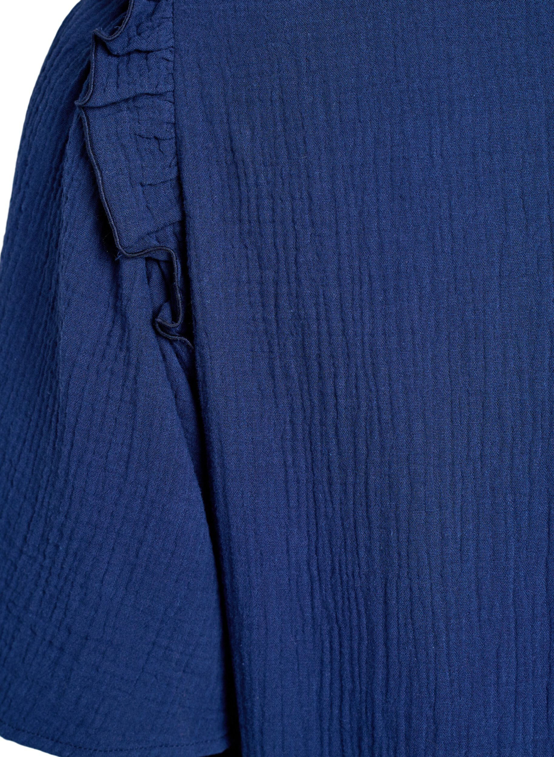 ZizziBluse i bomuldsmusselin med broderie anglaise og 1/2 &aelig;rmer, Bl&aring;, Packshot image number 3