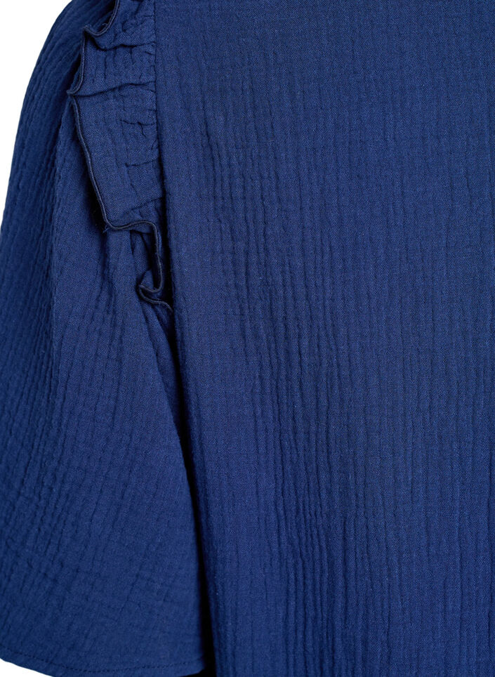 Bluse i bomuldsmusselin med broderie anglaise og 1/2 &aelig;rmer, Bl&aring;, Packshot image number 3