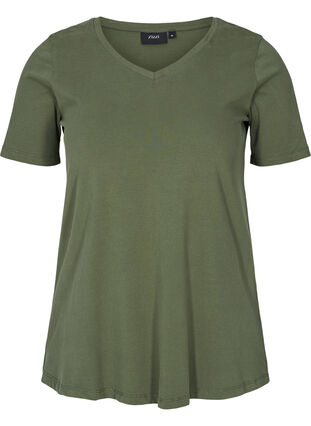 Basis t-shirt med v-hals, Thyme, Packshot image number 0