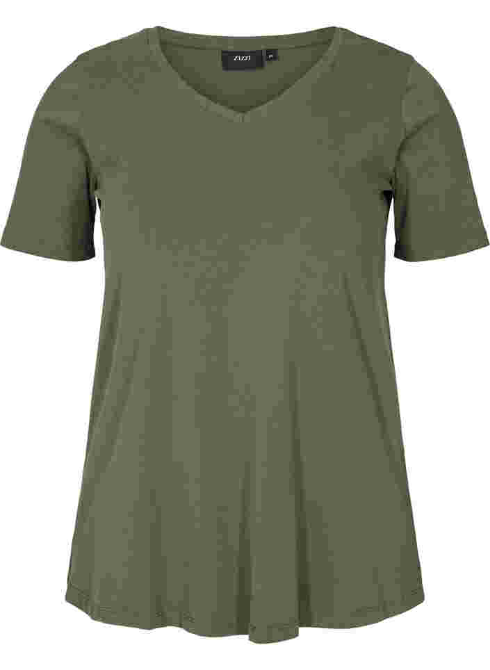 Basis t-shirt med v-hals, Thyme, Packshot image number 0