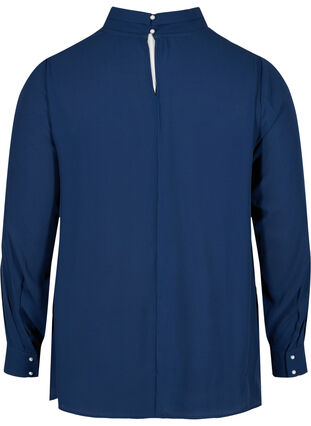 Langærmet bluse med høj hals , Navy Blazer, Packshot image number 1
