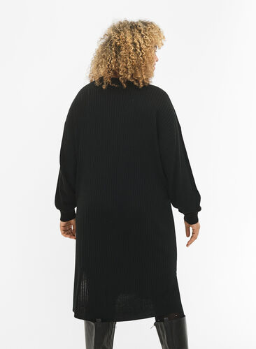 Oversize strikkjole med slids, Black, Model image number 1