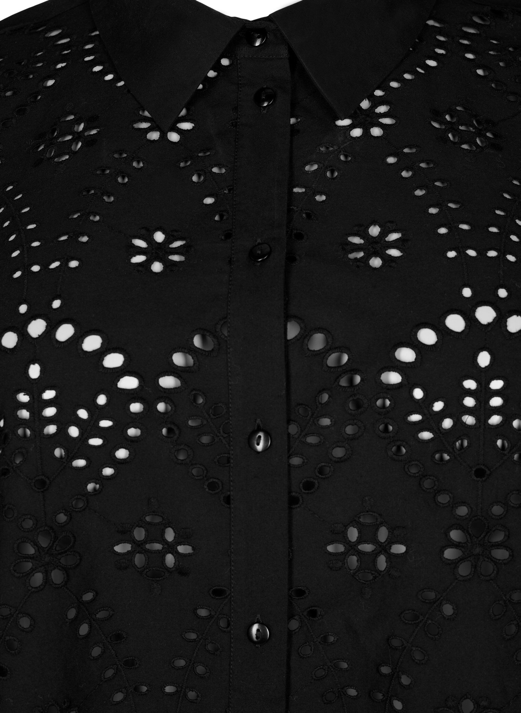 Zizzi Skjorte i bomuld med broderi anglaise, Black, Packshot image number 2
