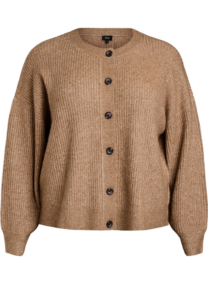 Ribstrikket cardigan med knapper, Brun, Packshot image number 0