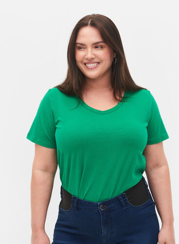 Ensfarvet basis t-shirt i bomuld, Jolly Green, Model image number 0