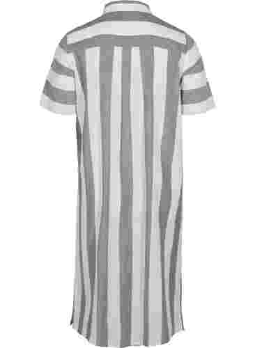 Kortærmet bomulds skjortekjole med striber, Thyme Stripe, Packshot image number 1
