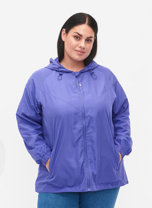 Kort jakke med hætte og justerbar bund, Purple Opulence, Model image number 0