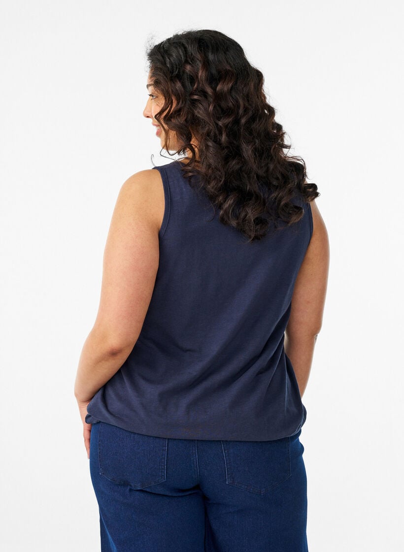 Tanktop i &oslash;kologisk bomuld med V-hals og knapper, Bl&aring;, Model image number 2