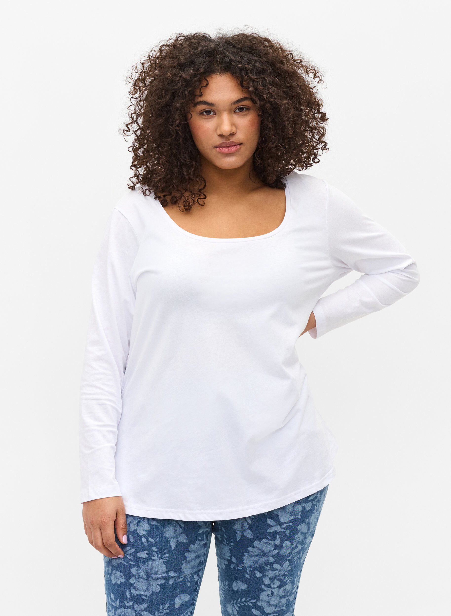 Zizzi 2-pak basis bluse i bomuld, Navy B/B White, Model image number 0