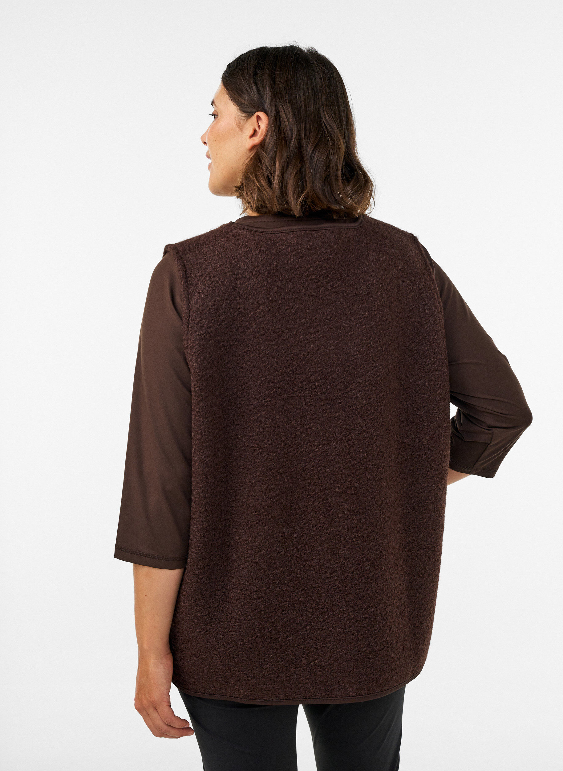 ZizziFleecevest med trykknapper og sidelommer, Brun, Model image number 2