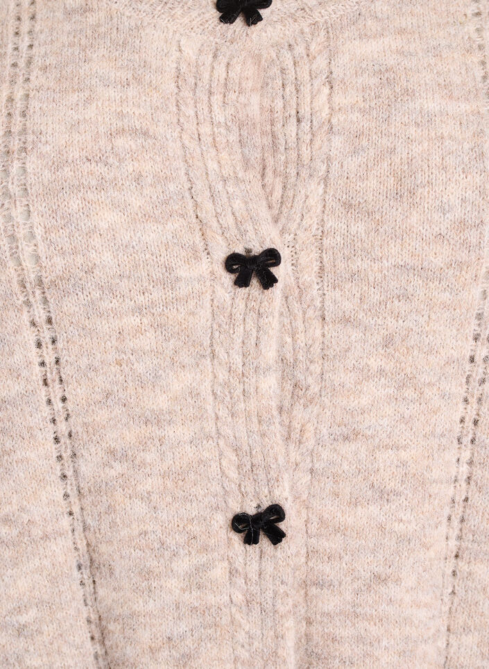 Cardigan med sl&oslash;jfeknapper og hulm&oslash;nster, Beige, Packshot image number 2