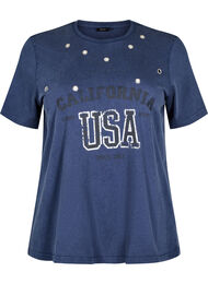 T-shirt med eyelets og print, Navy Washed 