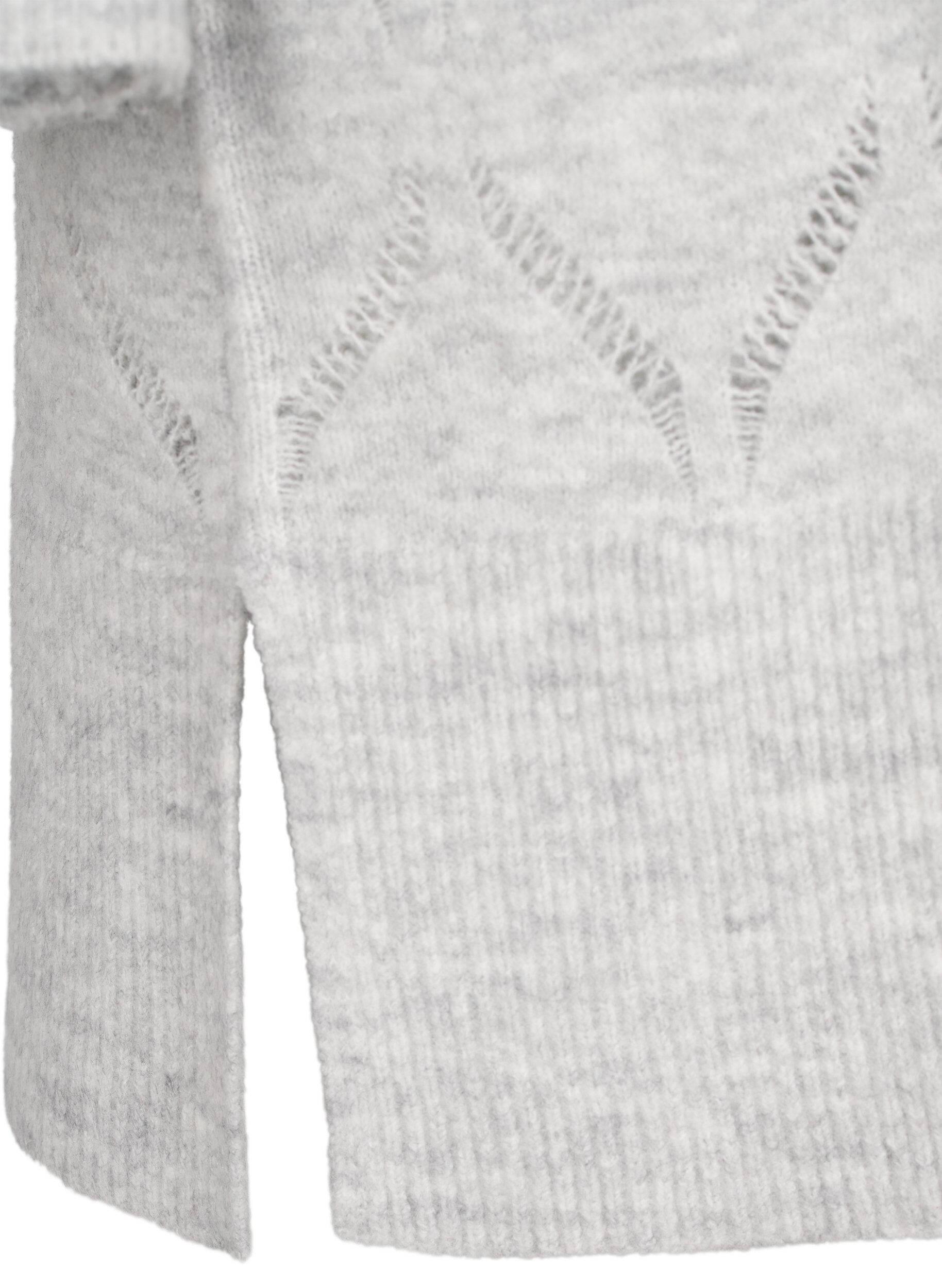 Zizzi Lang&aelig;rmet strikcardigan, Light Grey Melange, Packshot image number 3