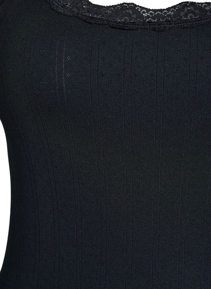 Tanktop med blondekanter og hulm&oslash;nster, Sort, Packshot image number 2