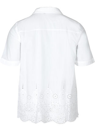 Kortærmet skjorte med broderi anglaise, Bright White, Packshot image number 1
