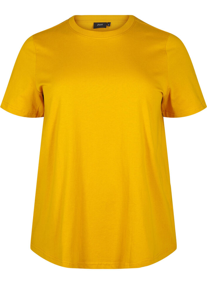 Basis t-shirt i bomuld med rund hals , Gul, Packshot image number 0
