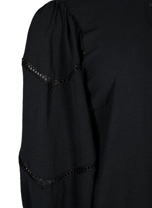 Skjortebluse med crochetdetaljer, Black, Packshot image number 3