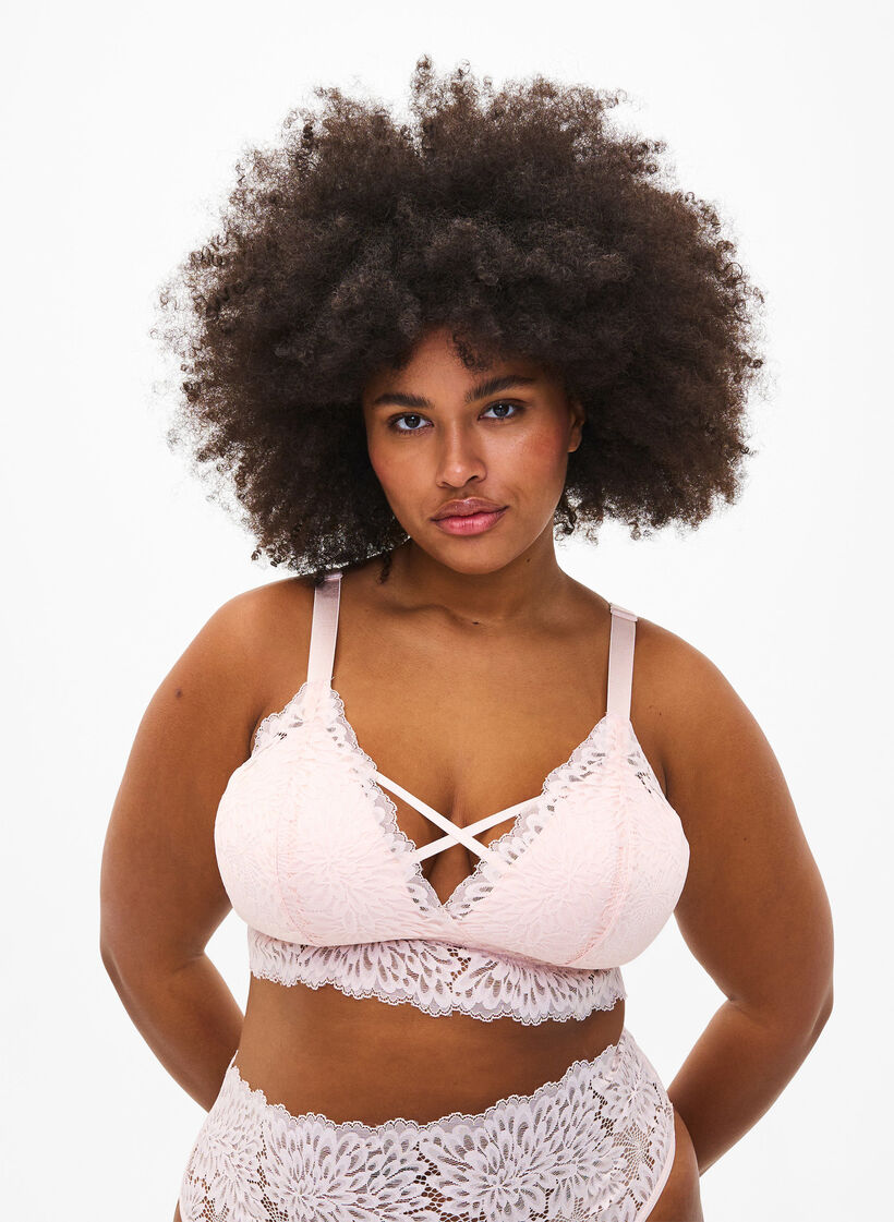 Bralette med stringdetalje og blød vattering , Peach Blush, Model image number 0