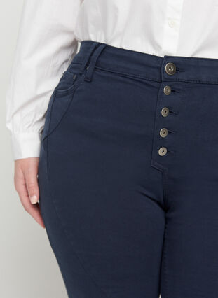 Tætsiddende bukser med knaplukning, Dark Blue, Model image number 2