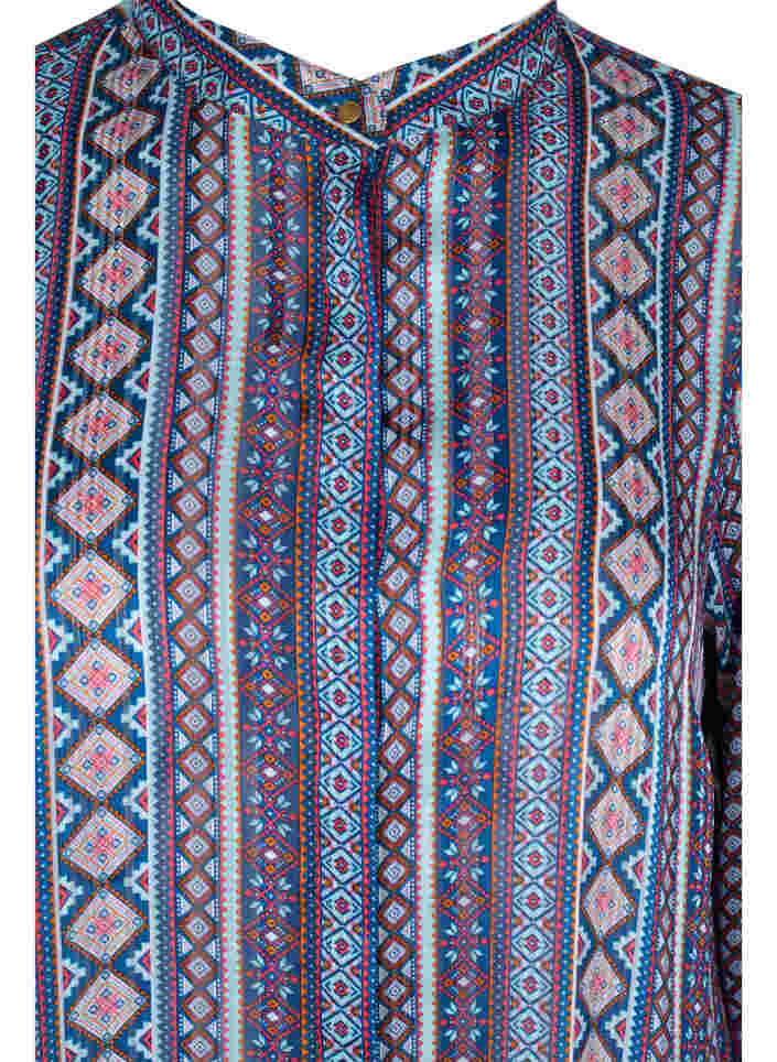 Printet skjortebluse med 3/4 ærmer, Blue Ethnic AOP, Packshot image number 2