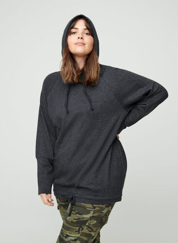 Sweatshirt med justerbar bund, Black Mel., Model image number 0