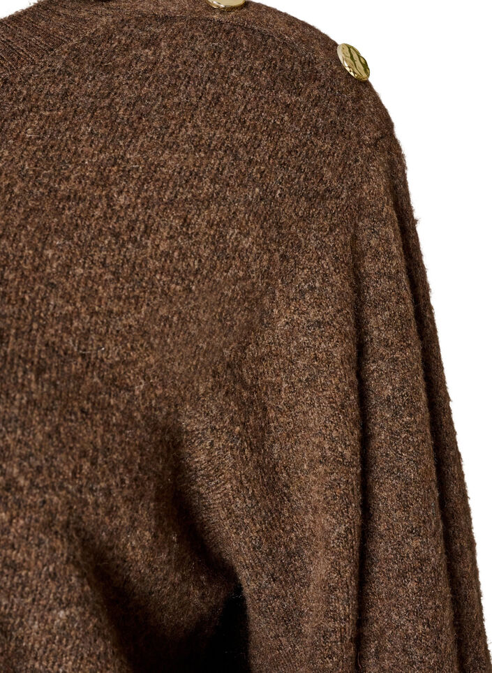 Strikbluse med knapdetalje, Brun, Packshot image number 2