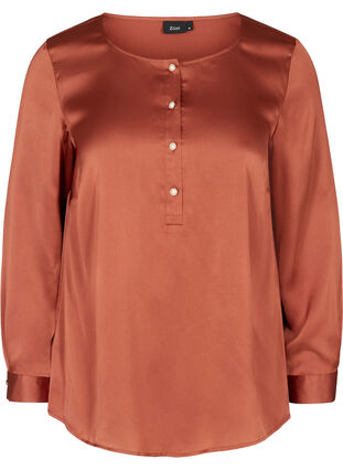 Langærmet bluse med feminine knapper, Russet, Packshot image number 0