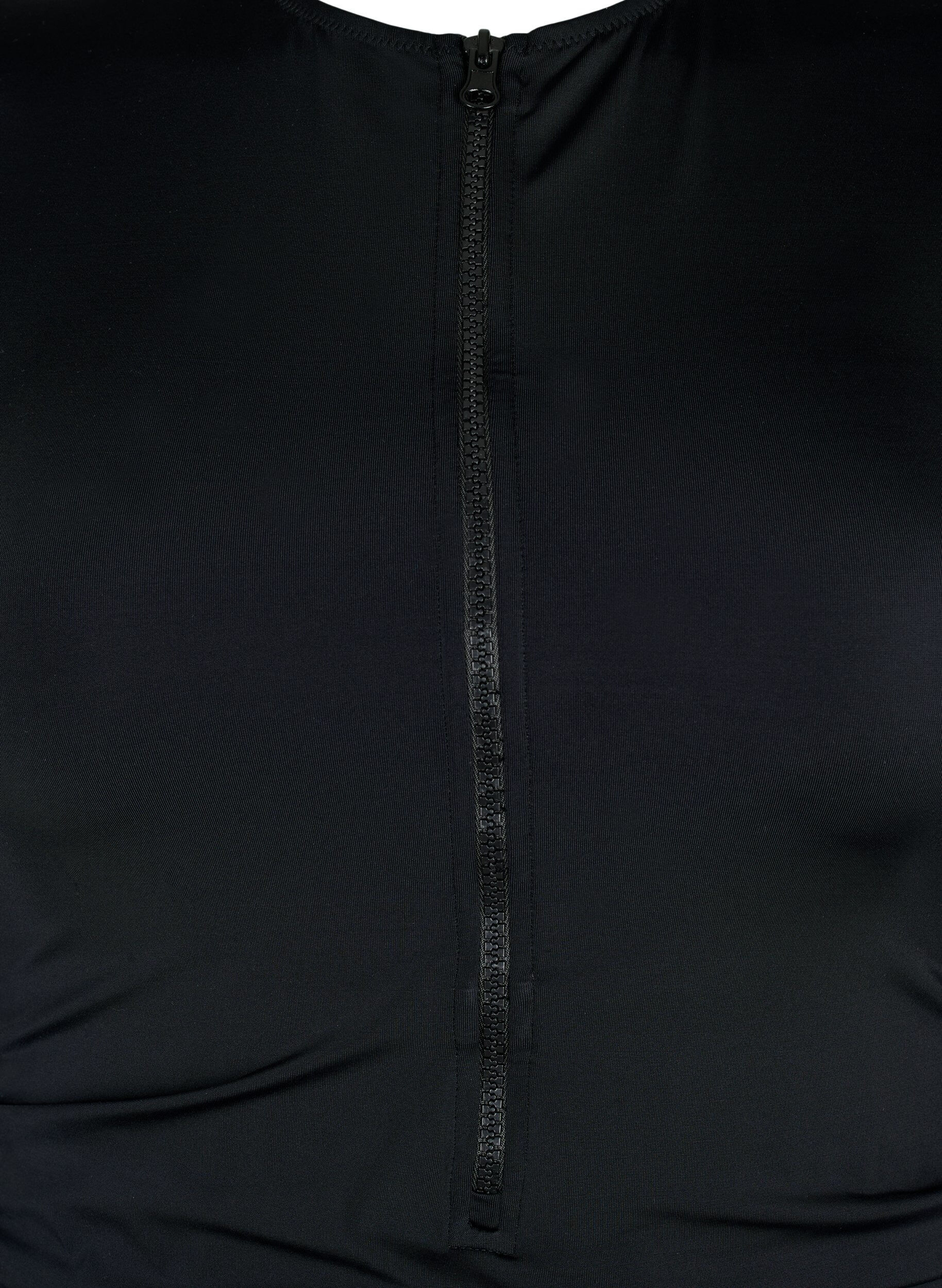 Zizzi Badedragt med lynl&aring;s og korte &aelig;rmer , Black, Packshot image number 2