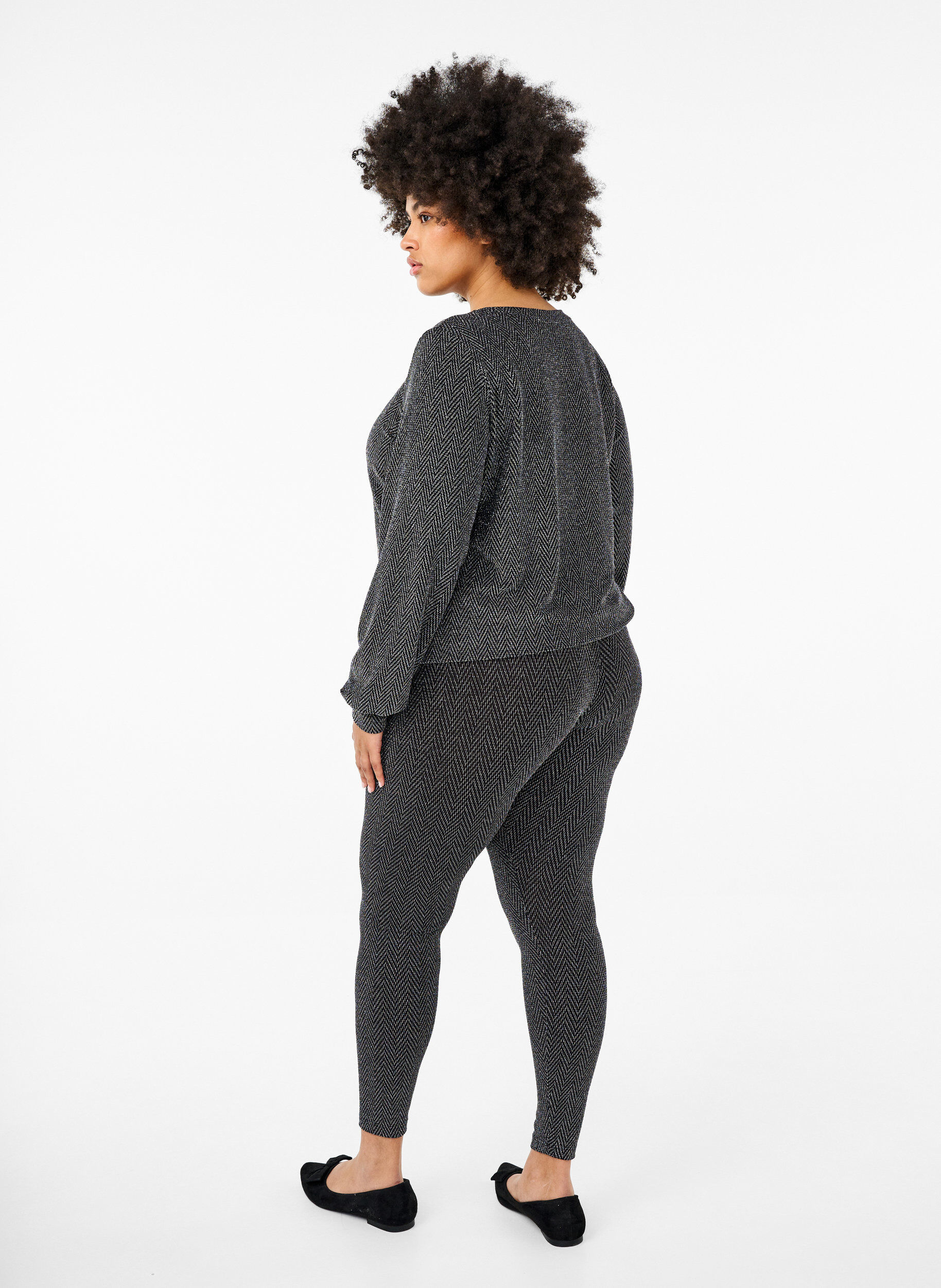 Zizzi Leggings med glimmer m&oslash;nster, Silver ZigZagShimmer, Model image number 1