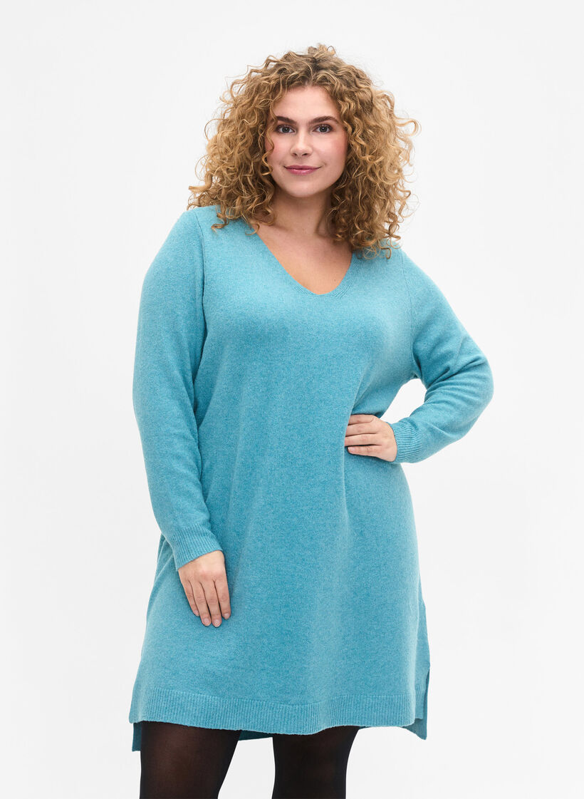 Strikkjole med slids, R. Waters/White Mel., Model image number 0