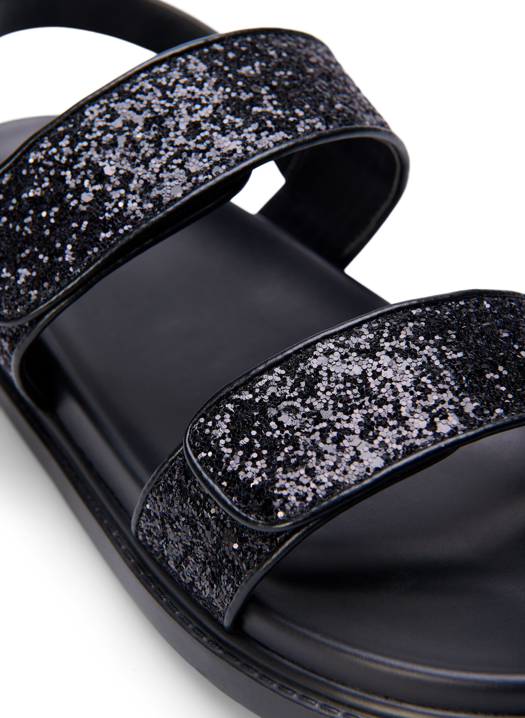 Zizzi Wide fit - Glitter sandal med velcrolukning, Sort, Packshot image number 3