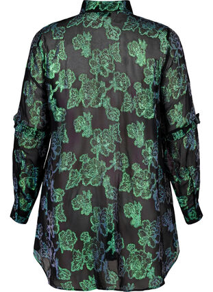 Lang viskoseskjorte med lurex struktur, Black W. Green Lurex, Packshot image number 1