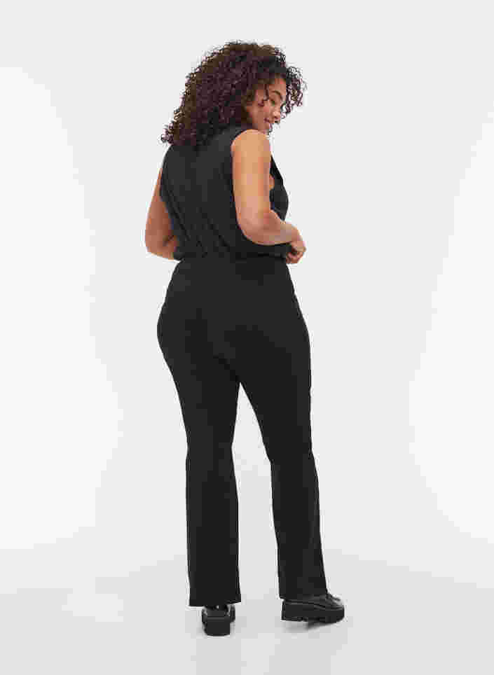 Flared bukser i viskosemix, Black, Model image number 1