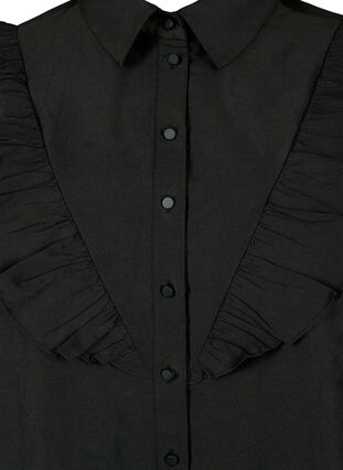 Ensfarvet skjorte med flæsedetalje, Black, Packshot image number 2