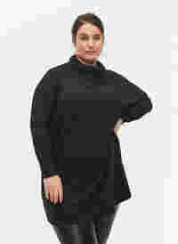 Tunika med lange ærmer og høj hals, Black, Model