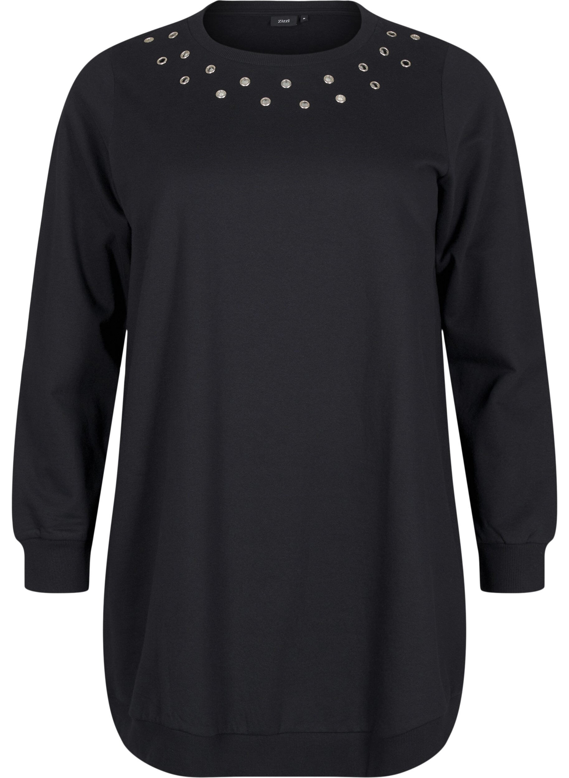 Zizzi Sweat tunika med eyelets, Black, Packshot image number 0