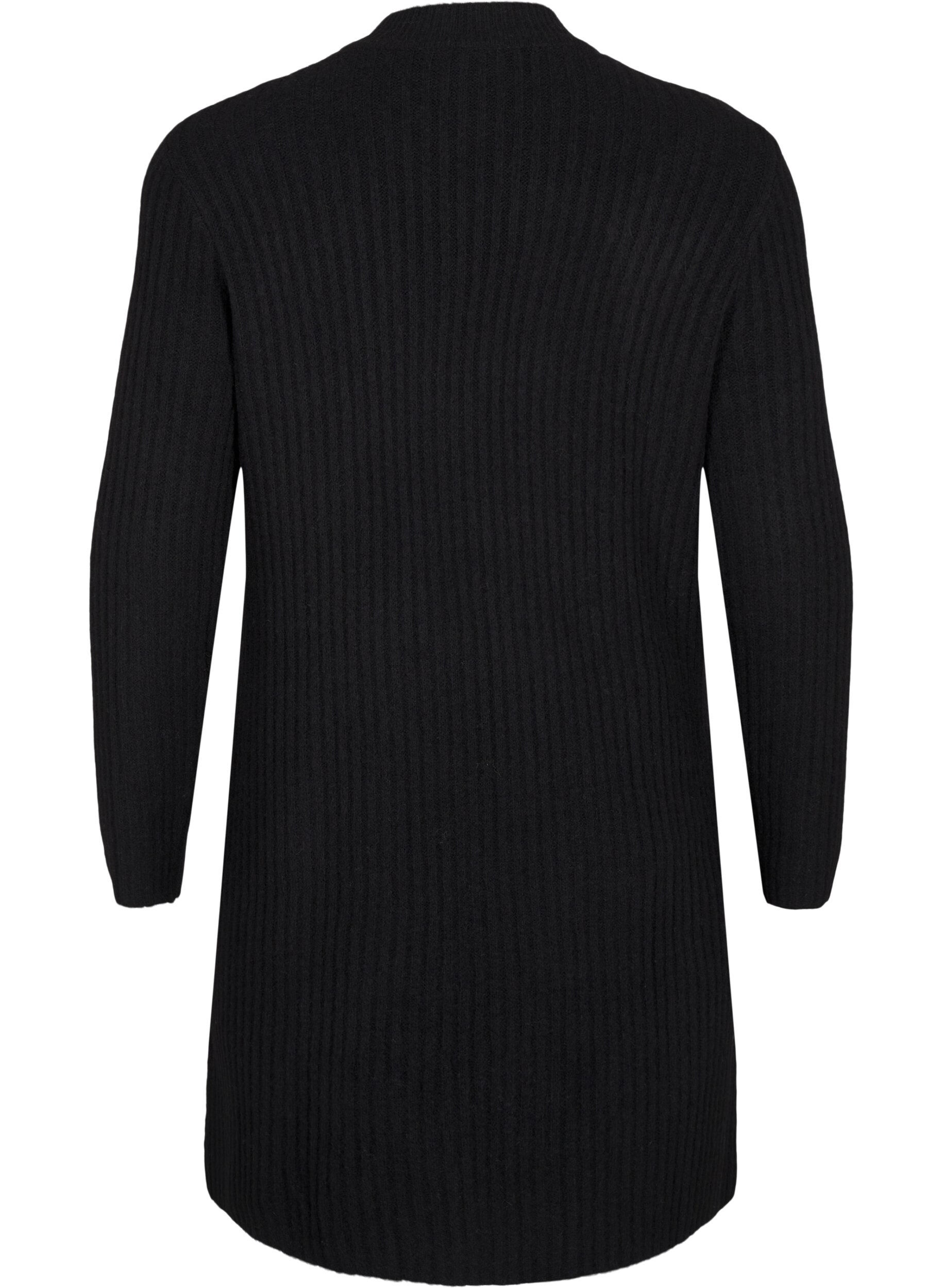 Zizzi Kort ribstrikket kjole med rund hals, Black, Packshot image number 1