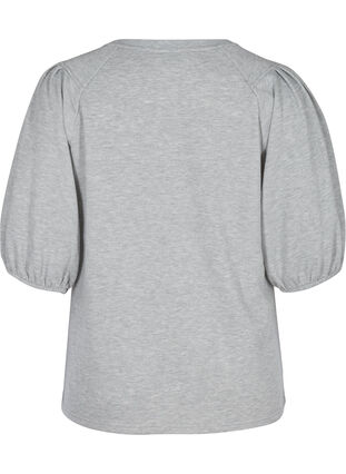 Sweat bluse med pufærmer, Light Grey Melange, Packshot image number 1