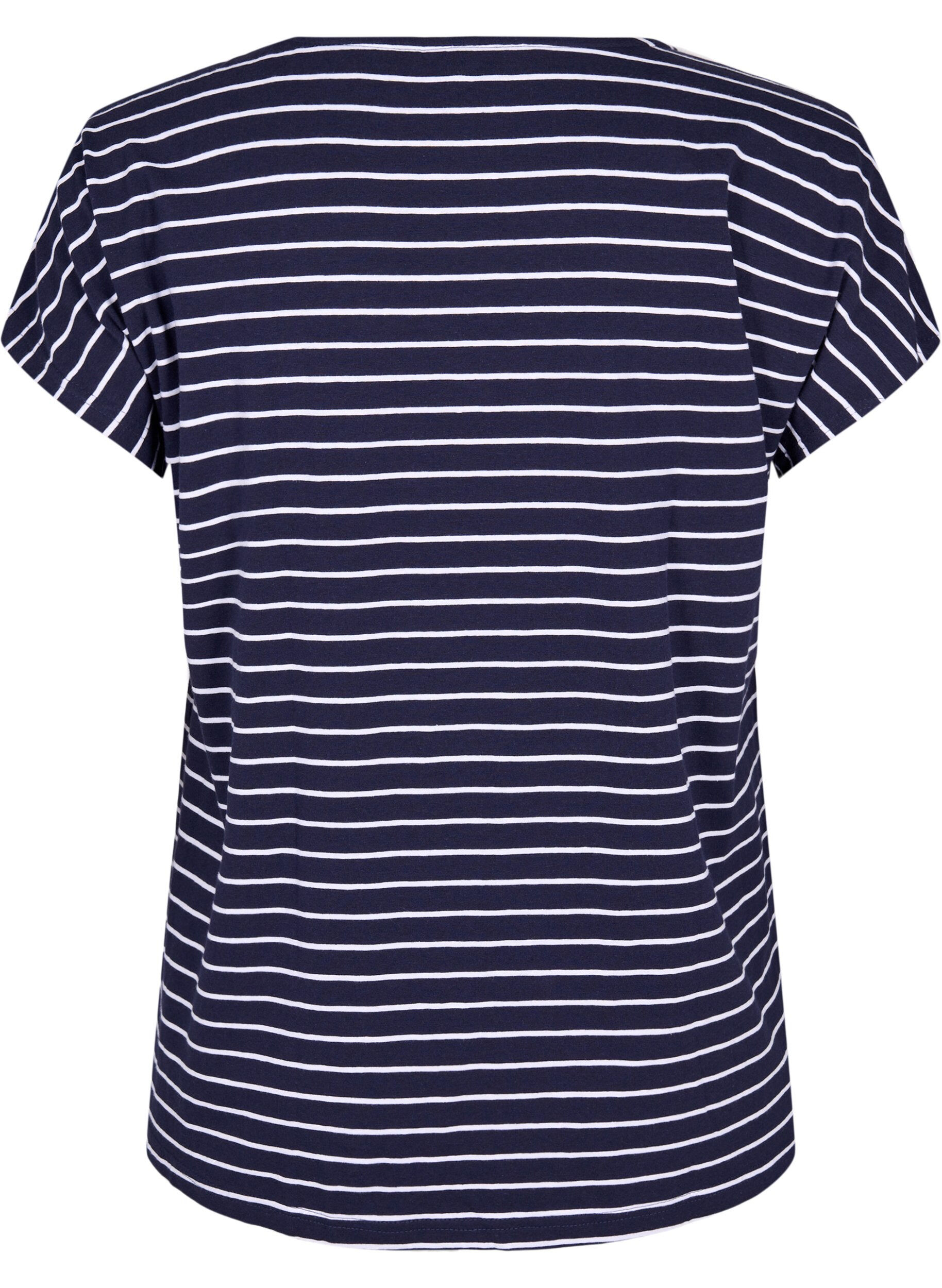 Zizzi Bomulds t-shirt med striber, Night Sky W. Stripe, Packshot image number 1