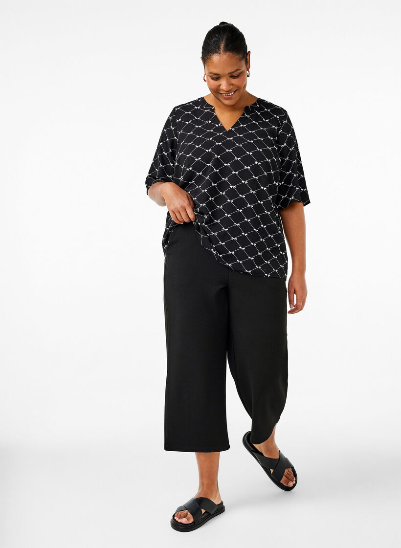 V-hals bluse med sløjfeprint, Black Bow AOP, Model image number 2