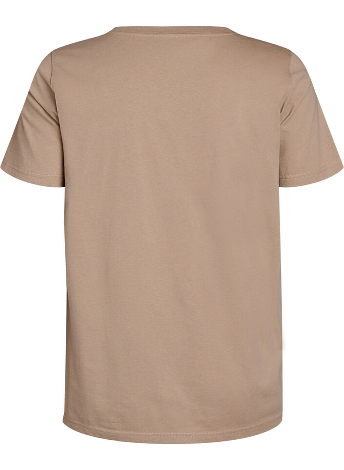 T-shirt med blomstret printdetalje, Beige, Packshot image number 1